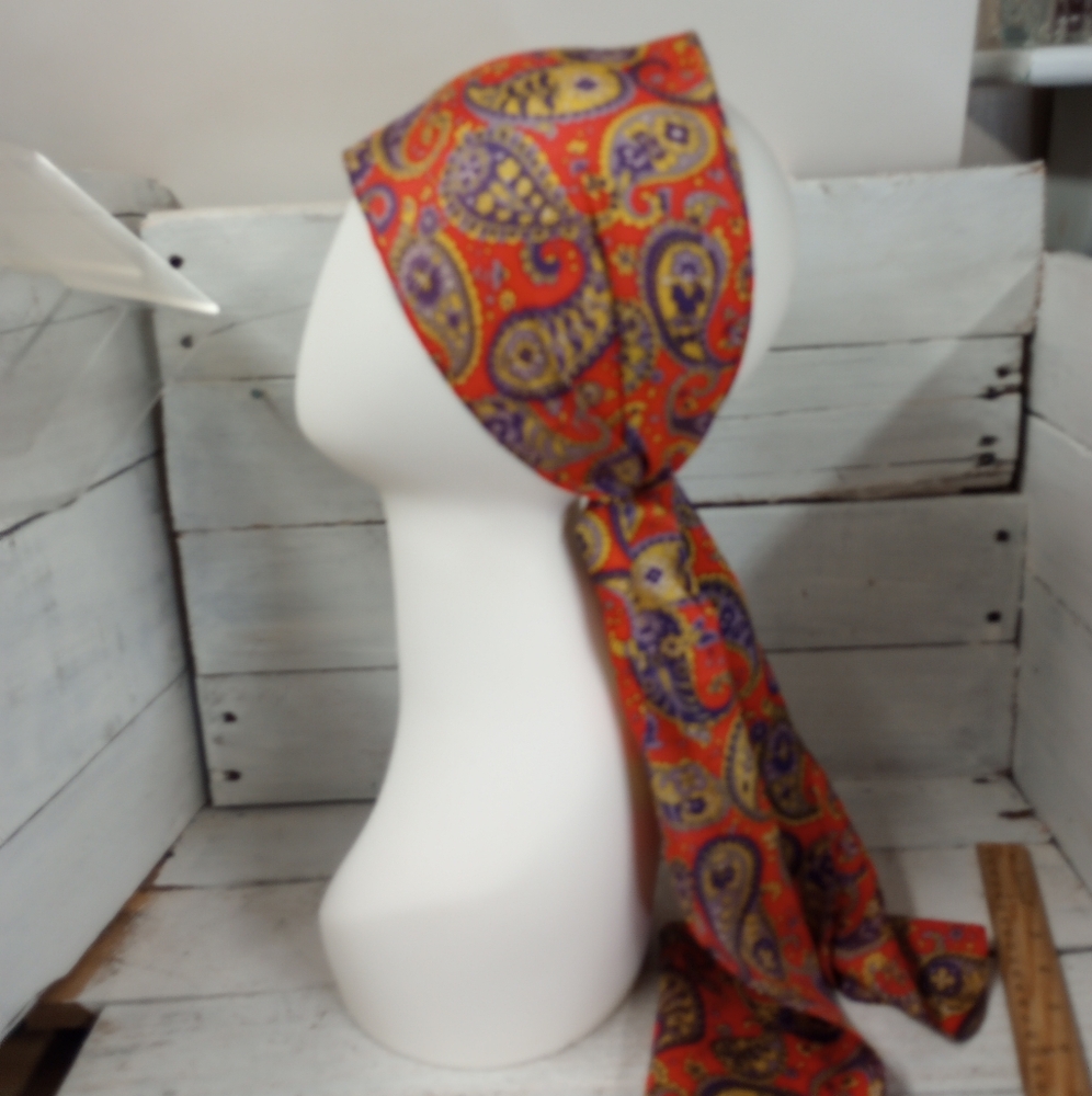 Vintage Retro Scarf Headwrap Hippie Boho Chic Multicolor Paisley Rectangle Satin